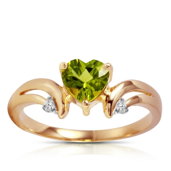 Galaxy Gold GG 14K Rose Gold 1.26 Carat Natural Diamonds and Heart-Shaped Peridot Ring - August Birthstone - Abundance & Joy - Sizes 5.5 to 11 - Fine Jewelry for Women