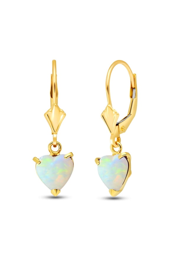 1.3 Carat 14k High Polished Solid Yellow Gold Leverback Earrings Natural Opal