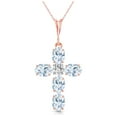 thumbnail image 1 of Galaxy Gold GG 14K Rose Gold 1.75 Carat Aquamarine Cross Pendant Necklace - March Birthstone - Courage & Clarity - 16" to 24" - Fine Jewelry for Women, 1 of 2