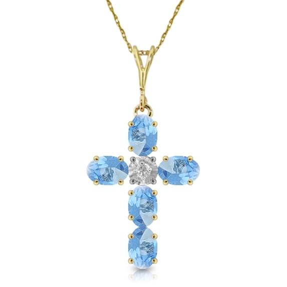 Galaxy Gold 14K Solid Gold 1.75 Carat Natural Blue Topaz Cross Pendant Necklace for Women - Yellow Gold Fine Jewelry