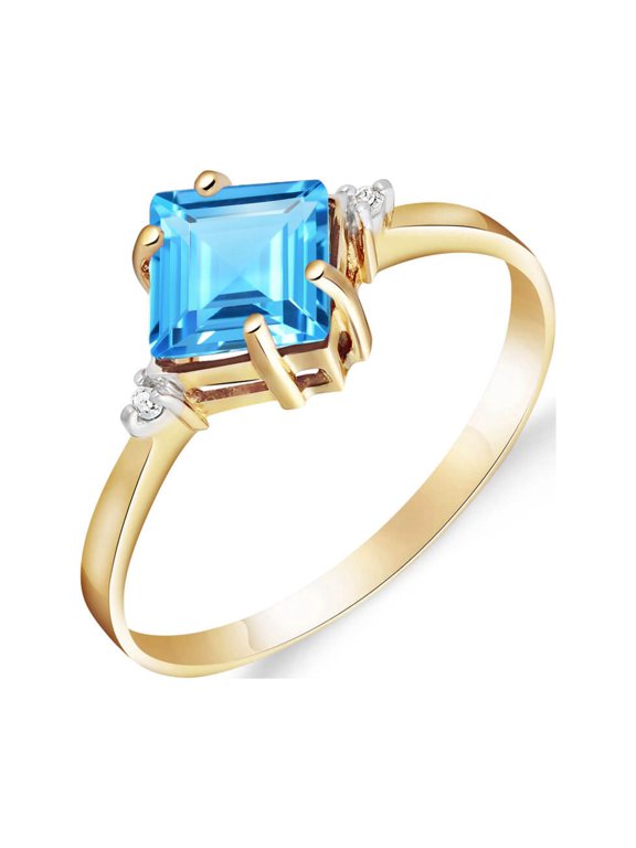 GG 14K Yellow Gold 1.77 CTW Natural Diamonds and Blue Topaz Ring - December Birthstone - Communication & Serenity - Sizes 5.5 to 11 - Fine Jewelry for Women