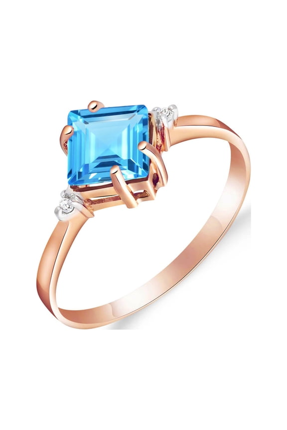 1.77 CTW 14k Solid Rose Gold Ring with Natural Diamonds and Blue Topaz - Size 10