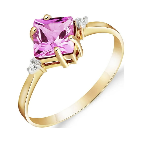 Galaxy Gold 1.77 Carat 14k Solid Gold Petite Ring with Natural Pink Topaz and Diamond Accent - Size 9.5