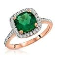 thumbnail image 1 of Galaxy Gold 1.85 Carat Total Weight 14K Solid Rose Gold Emerald Natural Diamonds Halo Ring Brilliant Cushion Shape Cut and Round Diamonds Anniversary Engagement Promise Ring (9.5), 1 of 3