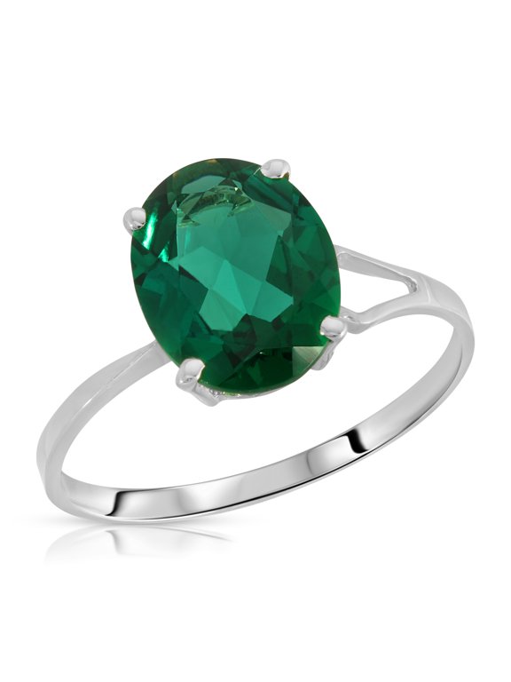 1.90 Carats 14K Solid White Gold Emerald Solitaire Ring with Genuine Vibrant Emerald - Green with Envy Anniversary Engagement Promise Valentines for Her Him Unisex Ring (8)