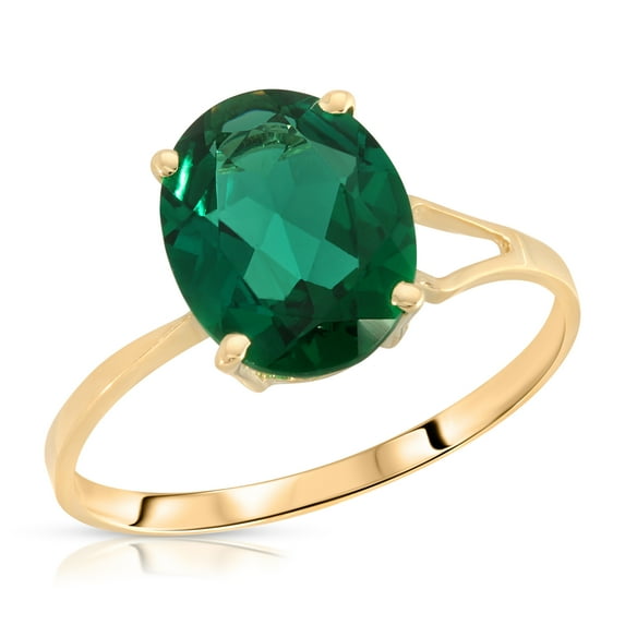 Galaxy Gold 1.90 Carats 14K Solid Yellow Gold Emerald Solitaire Ring with Genuine Vibrant Emerald - Green with Envy Anniversary Engagement Promise Valentines for Her Him Unisex Ring (6.5)