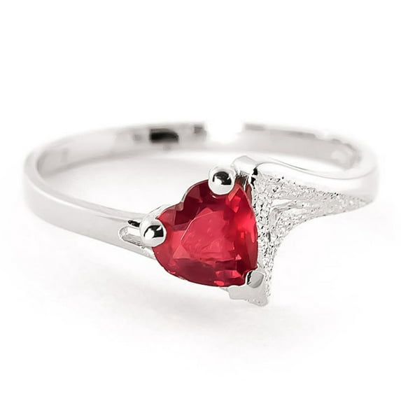 Galaxy Gold 1 ct 14k Solid White Gold Solitaire Heart-Shaped Ruby Ring - Size 5.5