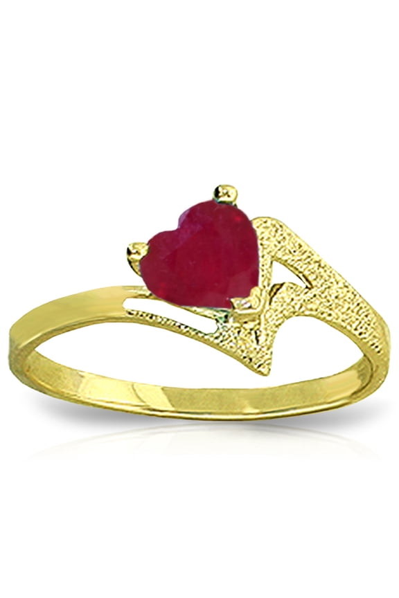1 ct 18K Solid Yellow Gold Solitaire Heart Ruby Ring - Size 6