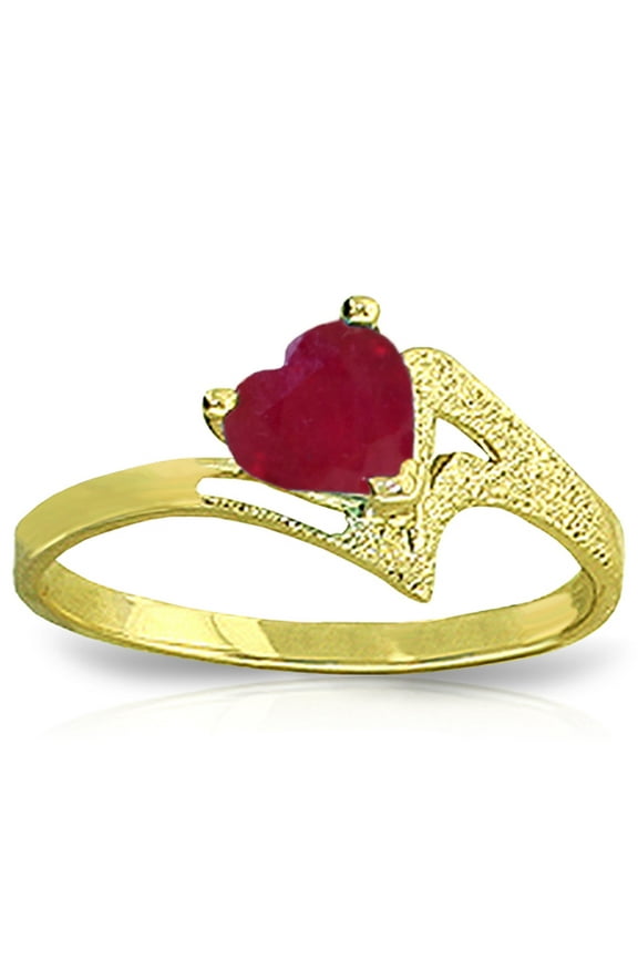 1 ct 18K Solid Yellow Gold Solitaire Heart Ruby Ring - Size 9