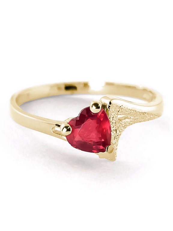 1 ct 18K Solid Yellow Gold Solitaire Heart-Shaped Ruby Ring - Size 6