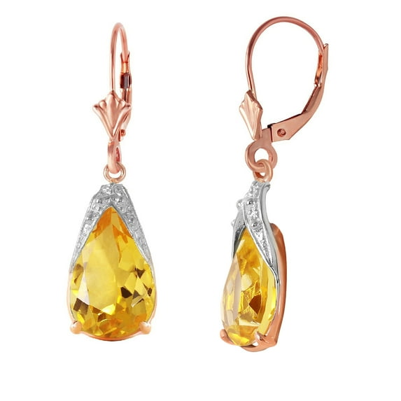 Galaxy Gold 14K Solid Gold 10 Carat Natural Citrine Drop Earrings for Women - Rose Gold Fine Jewelry