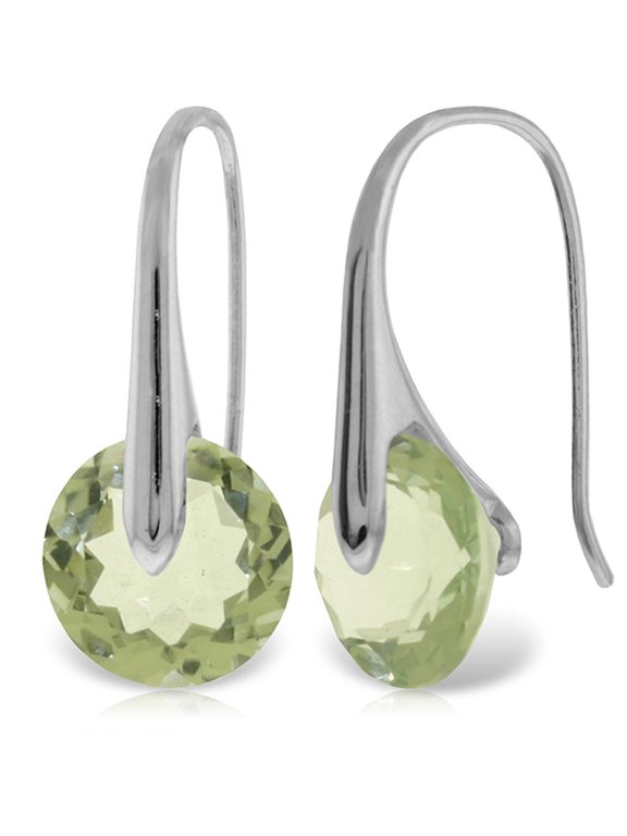 11.50 CT. 14k White Gold Fish Hook Earrings with Green Amethysts