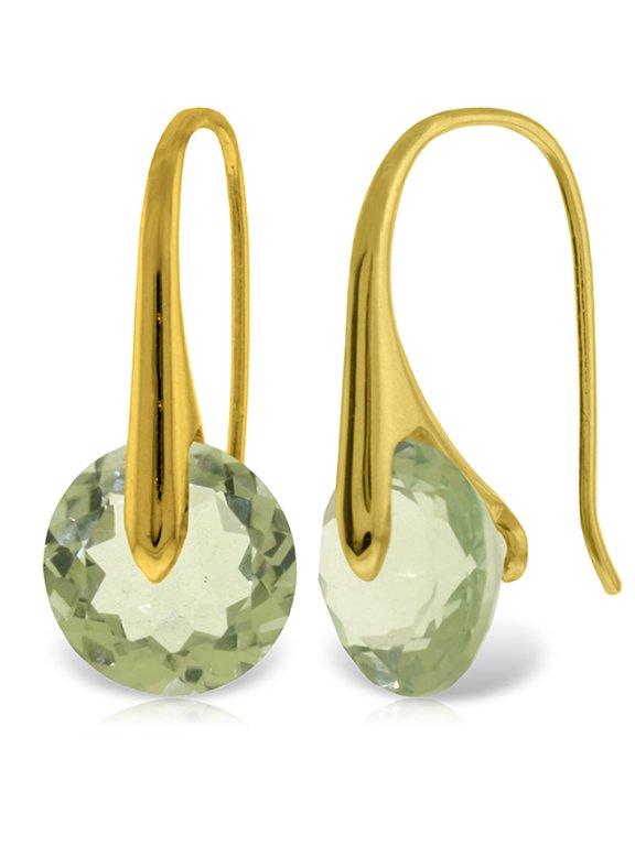 11.50 CT. 14k Yellow Gold Fish Hook Earrings with Green Amethysts
