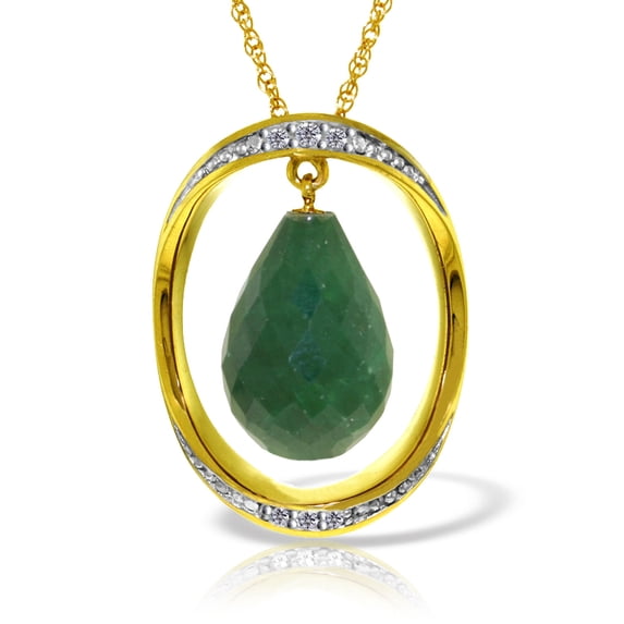 Galaxy Gold 13.6 CT. 14k 18" Yellow Gold Necklace with Natural Briolette Dyed Green Sapphire and Diamonds
