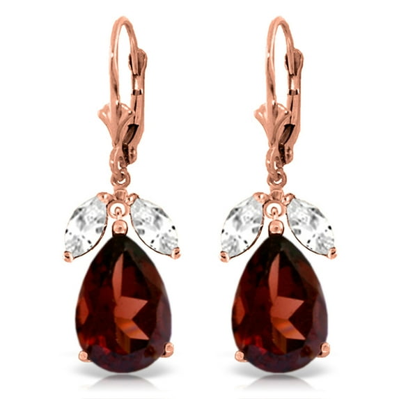 Galaxy Gold 14K Solid Gold 13 Carat Natural Garnet Drop Earrings for Women - Rose Gold Fine Jewelry