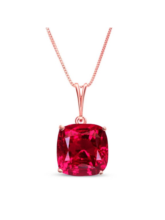 14K Solid Gold Natural Ruby Pendant Necklace for Women - Rose Gold Fine Jewelry