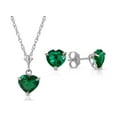 thumbnail image 1 of Galaxy Gold 14K 16"  Solid White Gold Lab Grown Heart Emerald Necklace and Earring Set Grade AAA, 1 of 7