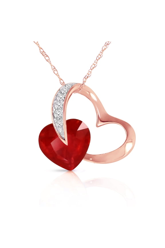 14K Rose Gold 4.4 Carat Natural Diamonds and Ruby Heart Necklace - July Birthstone - Passion & Protection - 16" to 24" - Fine Jewelry for Women