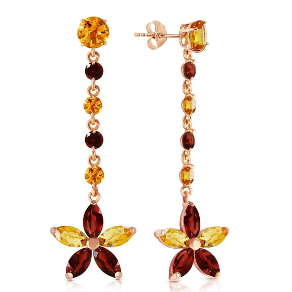 Galaxy Gold 14K Rose Gold 4.8 CTW Natural Citrine and Garnet Dangle Earrings - November Birthstone - Warmth & Prosperity - Fine Jewelry for Women