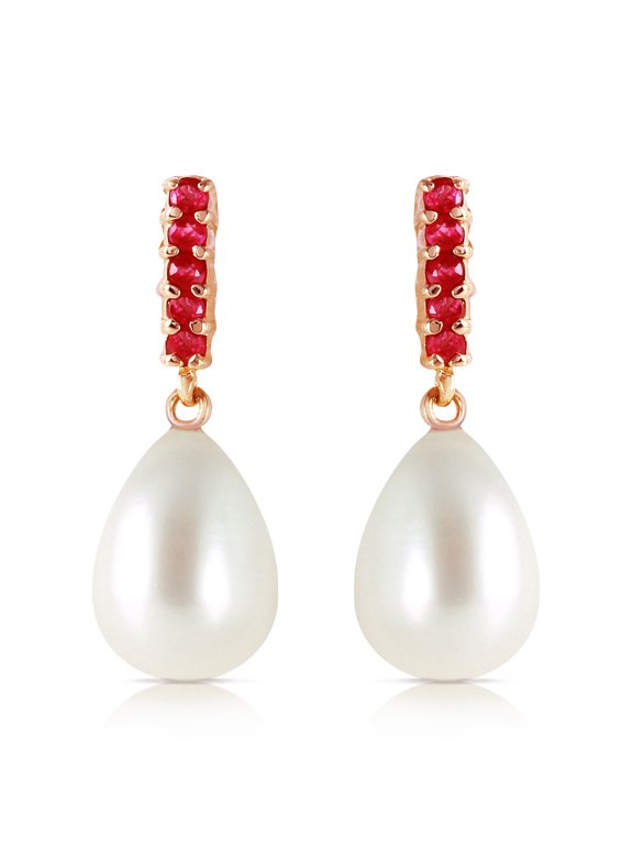 14K Rose Gold 8.4 CTW Natural Ruby and Freshwater Pearl Dangle Earrings - July Birthstone - Passion & Protection - Fine Jewelry for Women