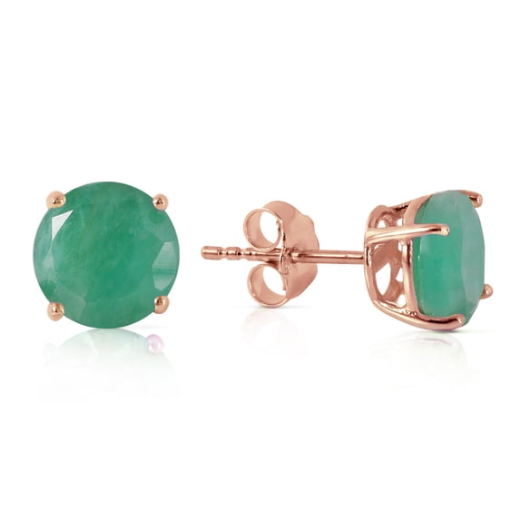 Galaxy Gold 14K Solid Gold Natural Emerald Stud Earrings for Women - Rose Gold Fine Jewelry