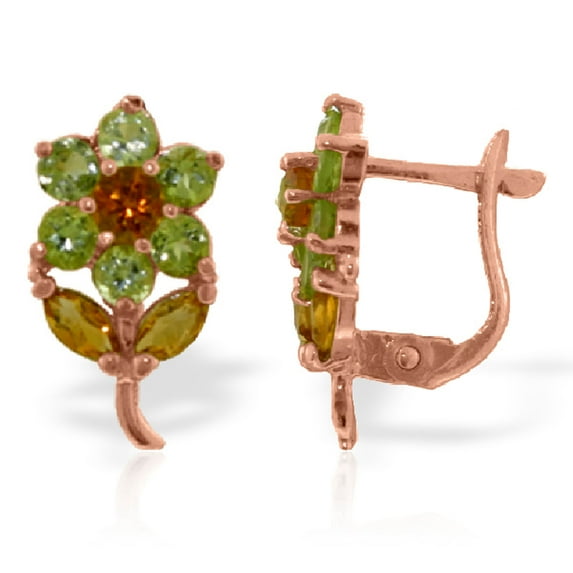 Galaxy Gold 14K Rose Gold Flower Stud Earrings with Peridots and Citrines