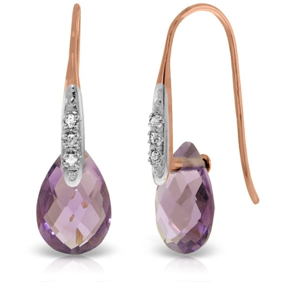 Galaxy Gold 14K Rose Gold Natural Amethyst and Natural Diamond Dangle Earrings - February Birthstone - Peace & Wisdom - Fine Jewelry for Women