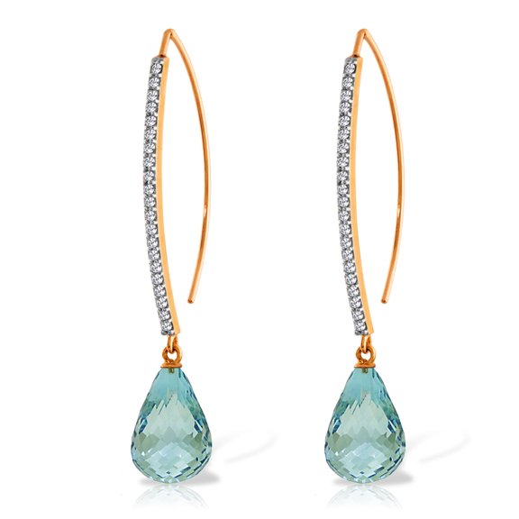 Galaxy Gold 14K Solid Gold Natural Diamond & Blue Topaz Drop Earrings for Women - Rose Gold Fine Jewelry