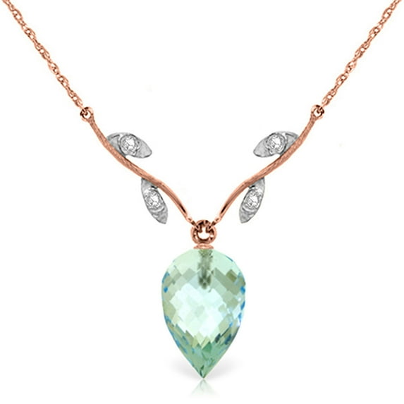 Galaxy Gold 14K Solid Gold Natural Diamond & Blue Topaz Pendant Necklace for Women - Rose Gold Fine Jewelry