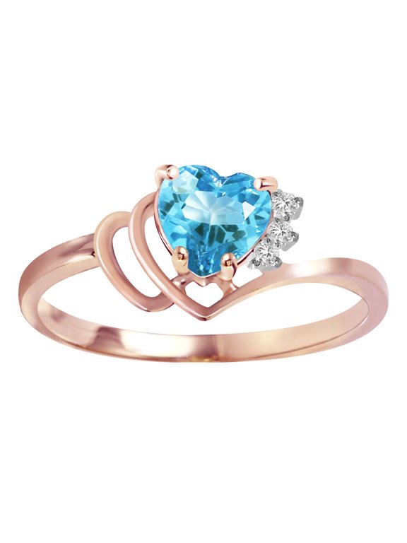 14K Rose Gold Natural Diamonds and Blue Topaz Ring - December Birthstone - Communication & Serenity - Sizes 5.5 to 11 - Fine Jewelry for Women