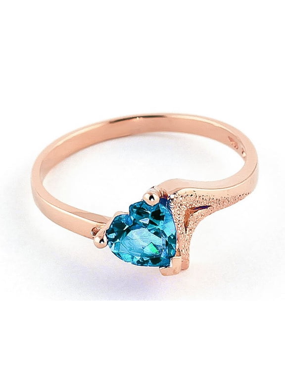 14K Rose Gold Natural Heart-Shaped Blue Topaz Heart Ring - December Birthstone - Communication & Serenity - Sizes 5.5 to 11 - Fine Jewelry for Women