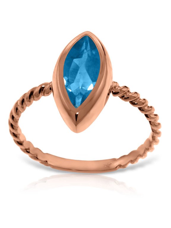 14K Rose Gold Natural Marquise Blue Topaz Cable Band Ring - December Birthstone - Communication & Serenity - Sizes 5.5 to 11 - Fine Jewelry for Women