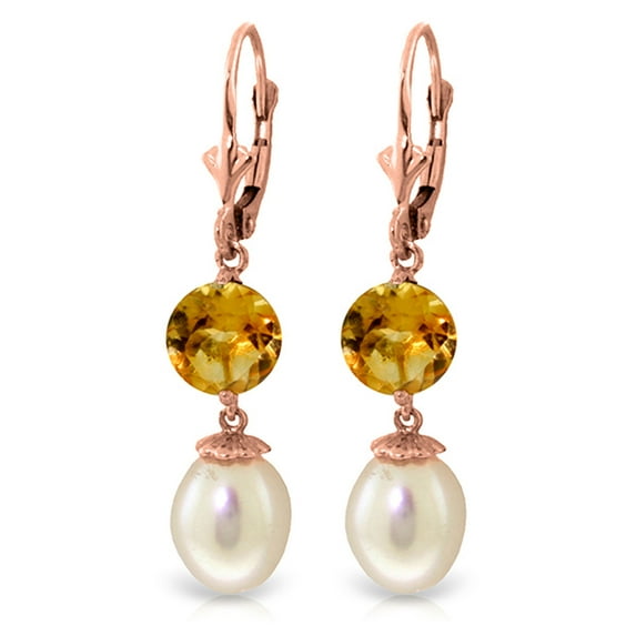 Galaxy Gold 14K Rose Gold Natural Pearl and Citrine Dangle Earrings - November Birthstone - Joy - Fine Jewelry for Women