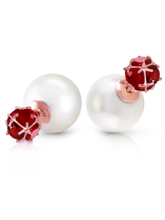 14K Rose Gold Natural Pearl and Ruby Stud Earrings - July Birthstone - Passion & Protection - Fine Jewelry for Women