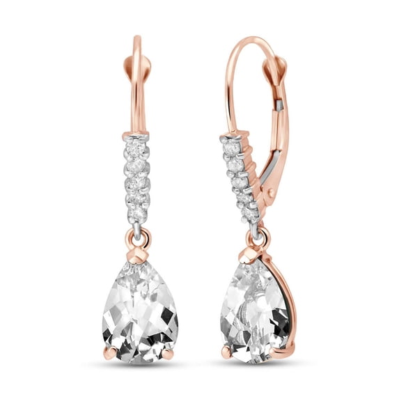 Galaxy Gold 14K Rose Gold Natural White Topaz and Natural Diamond Dangle Earrings - April Birthstone - Courage & Clarity - Fine Jewelry for Women