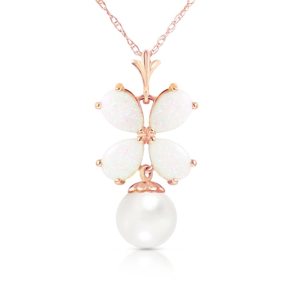 Galaxy Gold 14K Rose Gold Pearl and Opal Pendant Necklace - June Birthstone - Balance & Intuition - 16" to 24" - Fine Jewelry for Women