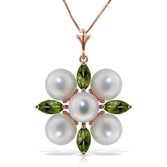 Galaxy Gold 14K Solid Gold Natural Pearl Pendant Necklace for Women - Rose Gold Fine Jewelry