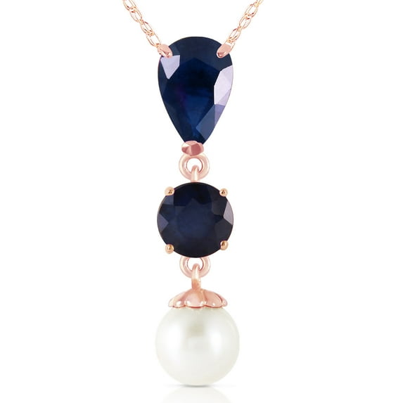Galaxy Gold 14K Rose Gold Sapphire and Pearl Pendant Necklace - September Birthstone - Truth & Nobility - 16" to 24" - Fine Jewelry for Women