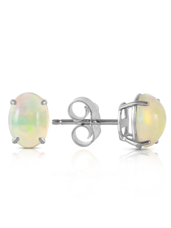 14K Solid Gold 0.90 Carat Natural Opal Stud Earrings for Women - White Gold Fine Jewelry
