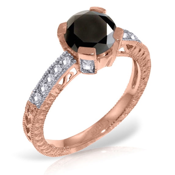 Galaxy Gold 14K Solid Gold 1.30 Carat Natural Black Diamond Filigree Ring for Women - Rose Gold Fine Jewelry