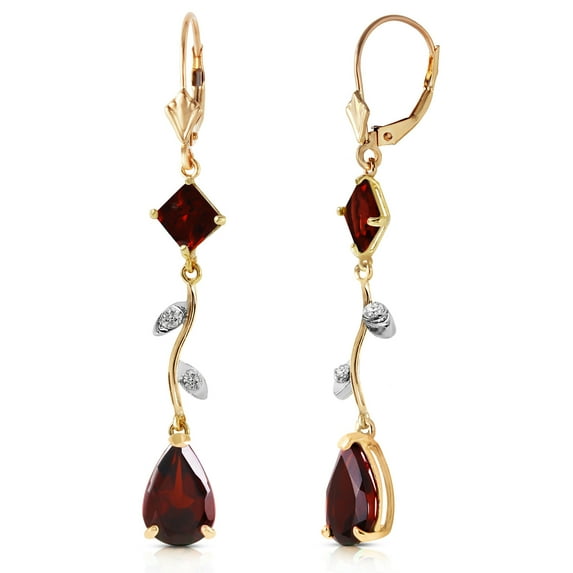 Galaxy Gold 14K Solid Gold 3.97 Carat Natural Diamond & Garnet Earrings for Women - Yellow Gold Fine Jewelry