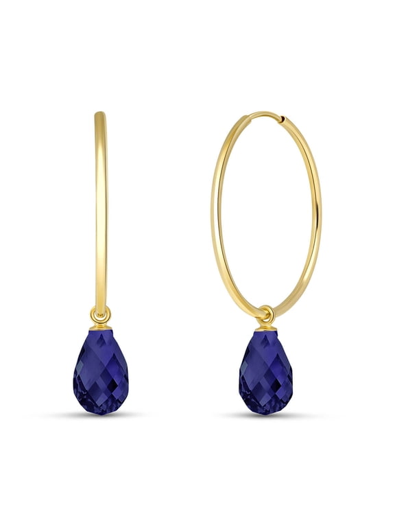 14K Solid Gold 6.6 Carat Natural Sapphire Hoop Earrings for Women - Yellow Gold Fine Jewelry