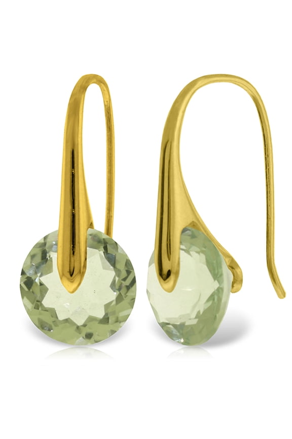 14K Solid Gold Fish Hook Earrings with Green Amethyst