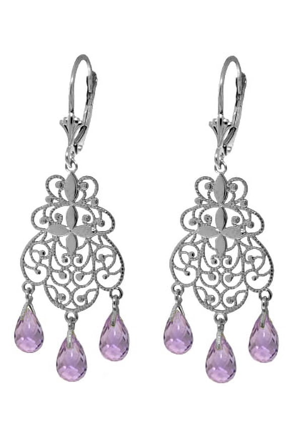 14K Solid Gold Natural Amethyst Earrings for Women - White Gold Fine Jewelry