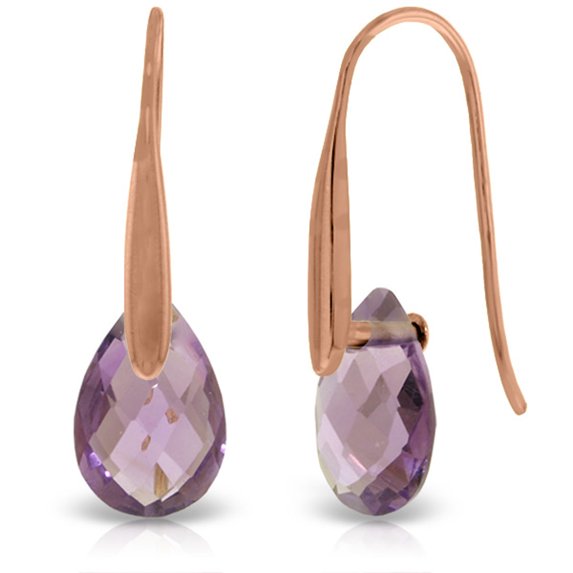 Galaxy Gold 14K Solid Gold Natural Amethyst Pear Drop Earrings for Women - Rose Gold Fine Jewelry