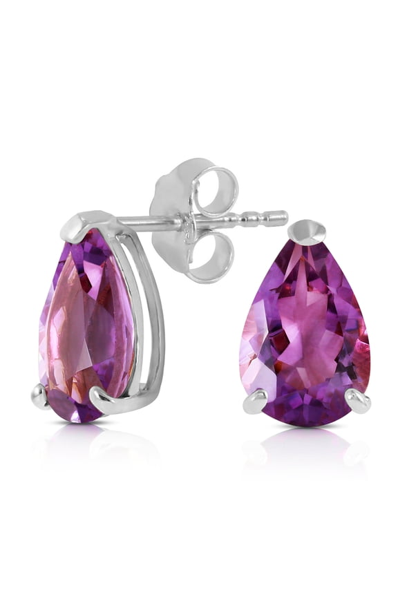 14K Solid Gold Natural Amethyst Stud Earrings for Women - White Gold Fine Jewelry