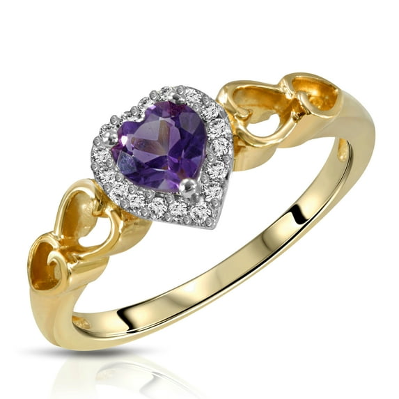 Galaxy Gold 14K Solid Gold Natural Diamond & Amethyst Ring for Women - Yellow Gold Fine Jewelry