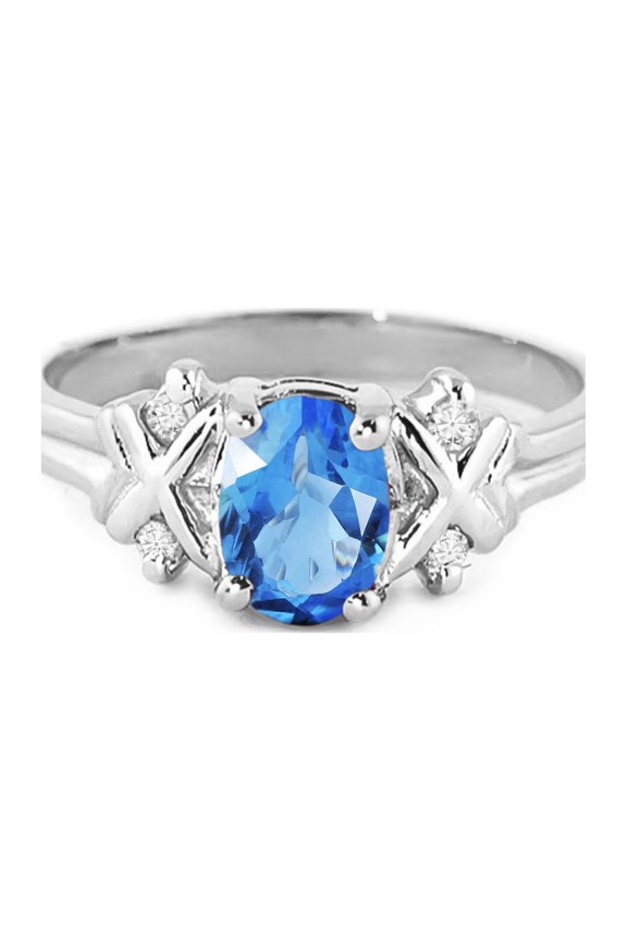14K Solid Gold Natural Diamond & Blue Topaz Oval Cut Ring for Women - Rose Gold Fine Jewelry