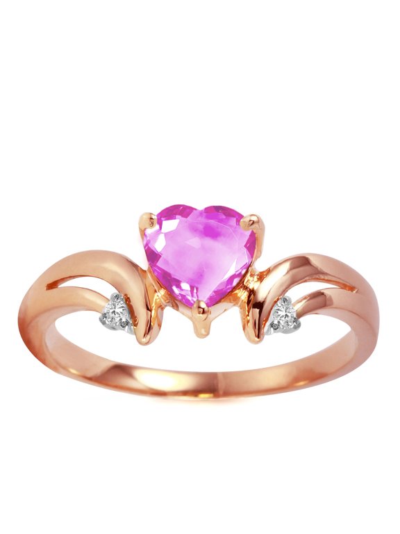 14K Solid Gold Natural Diamond & Pink Topaz Ring for Women - Rose Gold Fine Jewelry