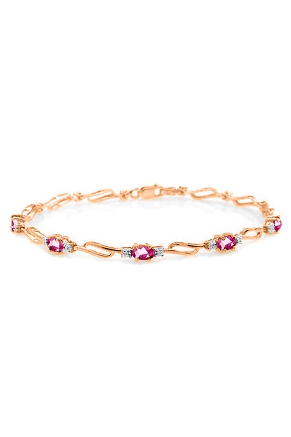 14K Solid Gold Natural Diamond & Pink Topaz Tennis Bracelet for Women - Rose Gold Fine Jewelry
